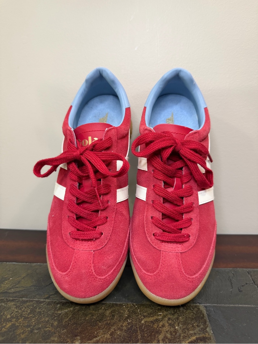 Gola Women’s Red Suede Sneakers with White Stripes